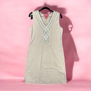 Catherine Maladrino Sleeveless‎ Dress Metallic Detail Beige Stretchy Size Small